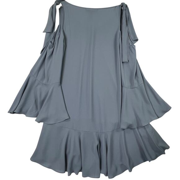BCBGMaxAzaria Ellyson Mini Dress XXS Blue Chambray Cold Shoulder Swing Baby Doll - Picture 3 of 13